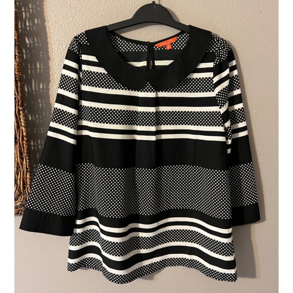 Anthropologie ModCloth Black Ivory Top Medium M Peter Pan Collar - Picture 4 of 10